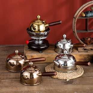 直把壶金色不锈钢壶茶水壶泡茶壶家用烧水壶酒精炉户外侧把壶单壶