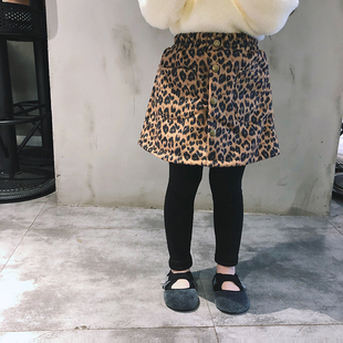 2021冬装新款韩国女童装加绒裙裤加厚豹纹假两件打底裤