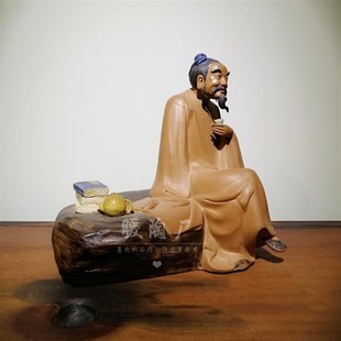 石湾公仔陶瓷摆件陈沛津大师精品茶圣陆羽品茶禅意客厅电视柜书房