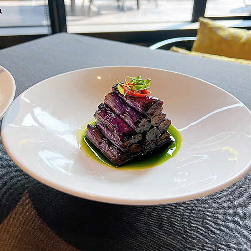 农家乐土菜馆高脚斗笠盘炒菜热菜盘子酒店餐厅餐具纯白圆形特色盘