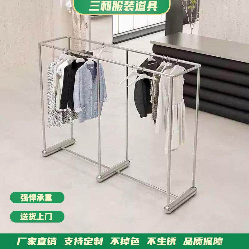 服装店展示架不锈钢落地式橱窗架女装货架道具可移动带轮陈列架子