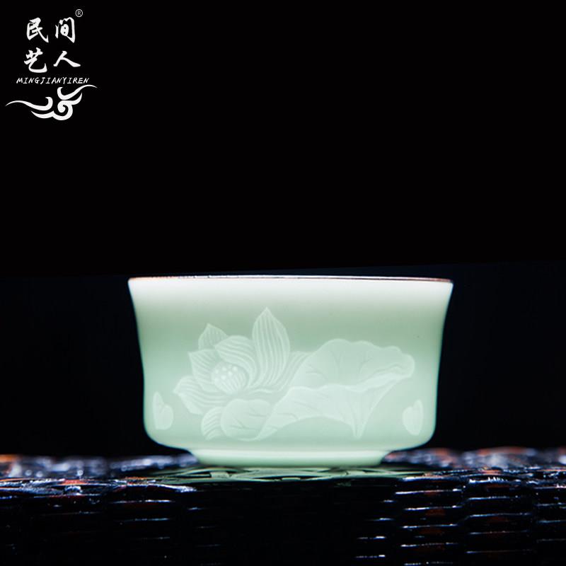 景德镇影青陶瓷普洱杯小茶杯鸡缸杯 功夫茶具品茗杯 主人单杯个人