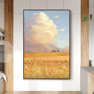 现代高档客厅玄关奶油风丰收图挂画麦田装饰画风景手绘大芬村油画