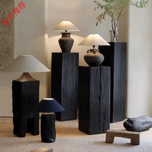 方形碳化木墩矮凳原木摆件组合茶几实木墩子花架树桩个性圆形柱子