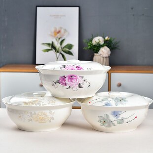 汤古9英寸带盖子圆形汤锅品锅家用大号陶瓷汤碗隔热大容量盆子