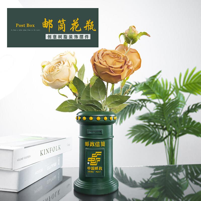 创意国风中国邮政邮筒花瓶花器笔筒化妆刷收纳盒艺术收藏装饰摆件