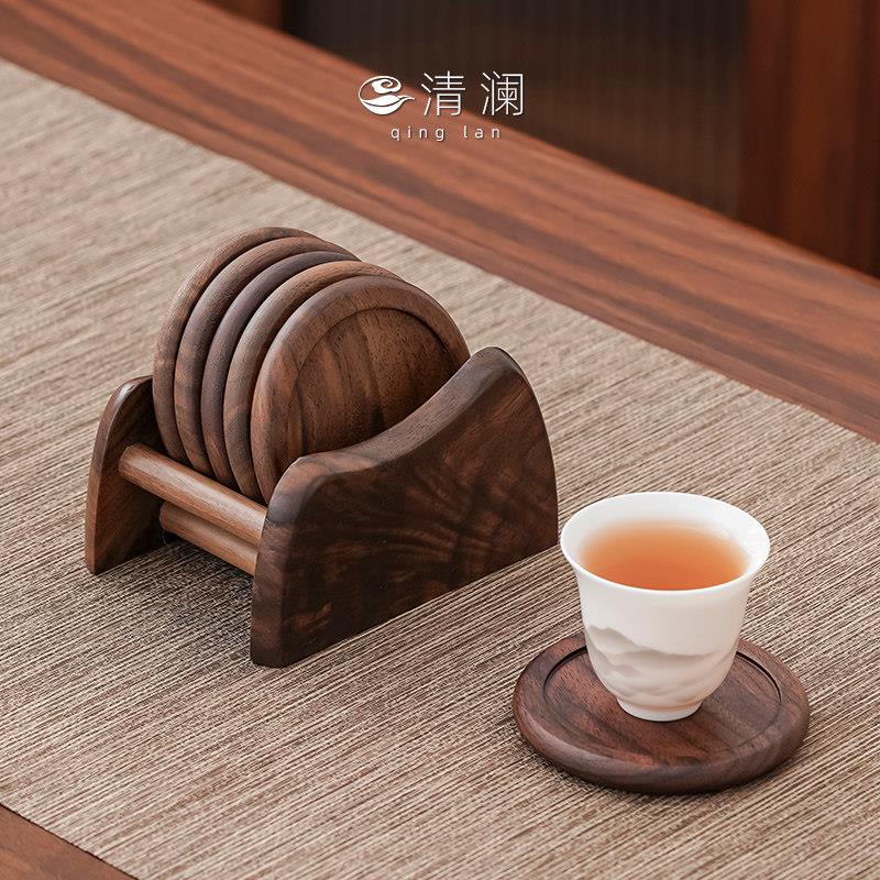 清澜胡桃木茶杯垫实木功夫茶具配件新中式隔热防烫茶道茶托茶垫