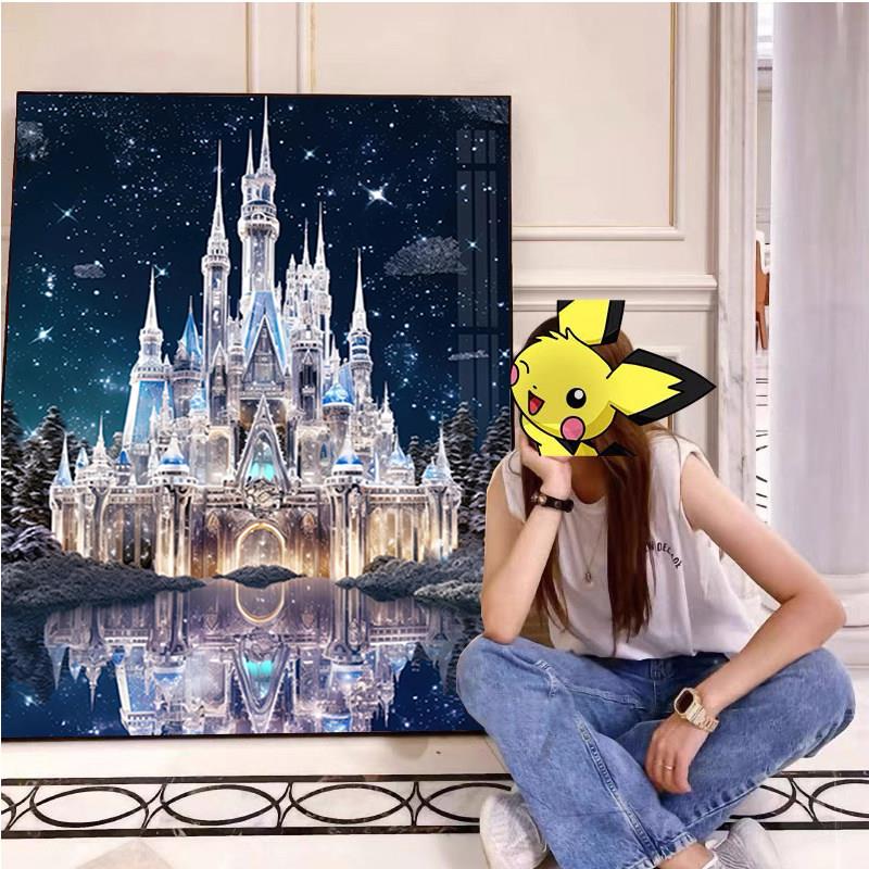 梦幻冰雪城堡钻石画2024新款卧室客厅小件十字绣带框手工diy贴砖