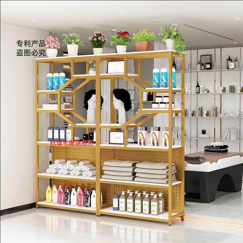 新款理髲店洗头区屏风隔断美发美容院化妆品展示柜美甲头疗产品架