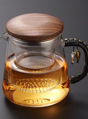 玻璃耐高温泡茶壶茶具套装花茶菊花茉莉玫瑰家用绑绳茶水分离杯壶