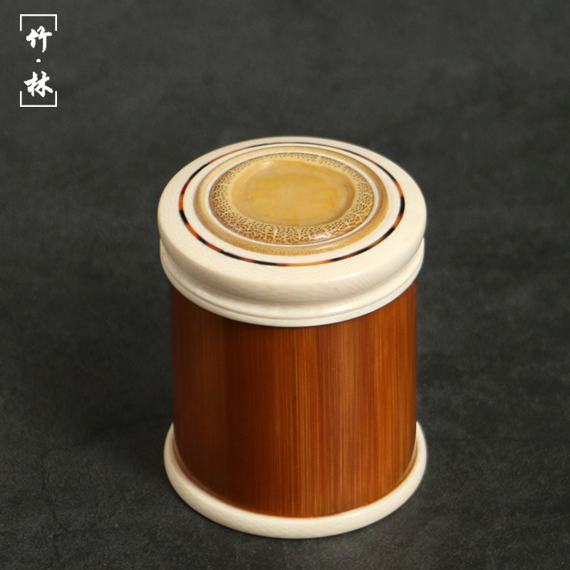 精品海派镶嵌老玉竹茶叶罐文玩家用竹制小茶仓便携式茶叶包装竹筒