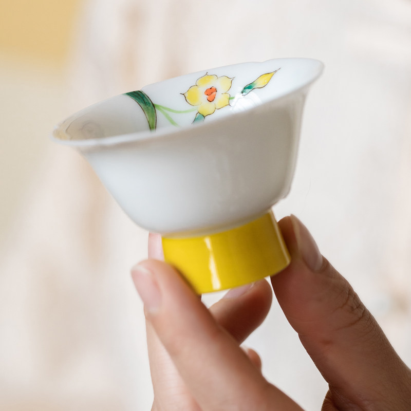 高足小茶杯陶瓷品茗杯主人杯单杯手绘茶盏茶碗白瓷薄胎喝茶杯子,餐饮具,茶杯,淘宝优惠券,粉丝福利购,淘宝优惠卷