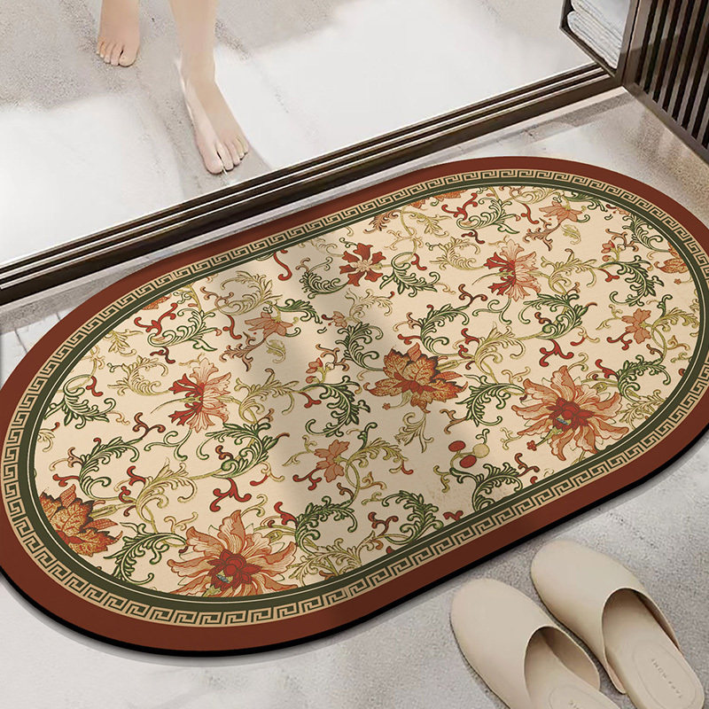 卫生间门口芳花硅藻泥吸水速干地垫浴室双面防滑防摔科技皮柔软垫