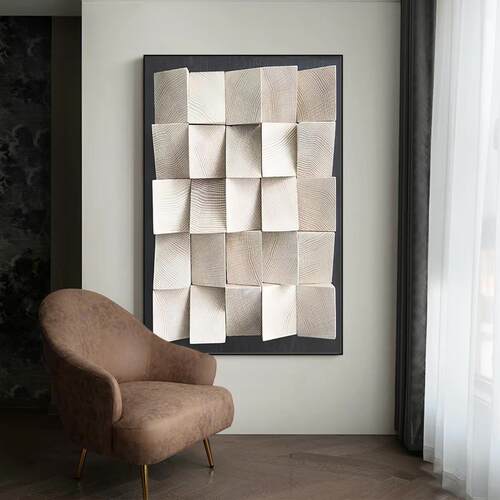 3D立体感装饰画现代极简客厅背景墙落地画轻奢餐厅几何图案挂画竖