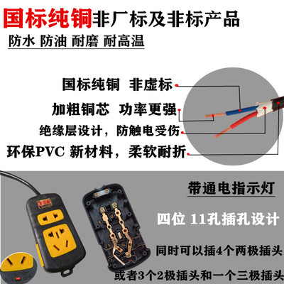 婚庆大功率串联插座婚礼堂用纯铜芯电缆线地拖插排灯光路引延长线