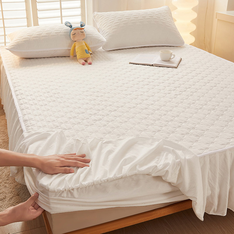 韩版纯色夹棉床裙式床笠单件二合一新款带花边防滑床垫保护罩床套,床上用品,床笠,淘宝优惠券,粉丝福利购,淘宝优惠卷