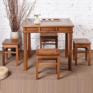 红木家具 鸡翅木茶桌椅组合实木仿古休闲 正方形小方桌泡茶台茶几