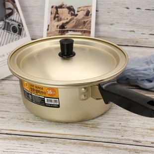 韩国进口黄铝锅韩式拉面锅圆形煮方便面锅燃气灶适用单把手田园风