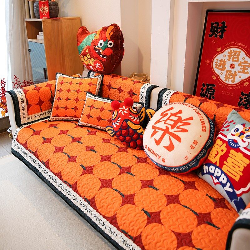 敏顺卡通现代沙发垫四季通用防滑喜庆橘子沙发坐垫防滑沙发盖布巾,居家布艺,沙发垫,淘宝优惠券,粉丝福利购,淘宝优惠卷