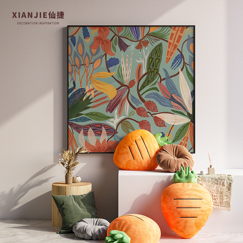 现代南洋复古风花朵客厅玄关挂画沙发背景墙卧室装饰画方形壁画,家居饰品,现代装饰画,淘宝优惠券,粉丝福利购,淘宝优惠卷