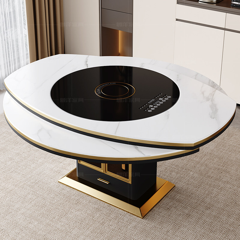 轻奢多功能岩板餐桌椅组合家用伸缩圆形80CM暖菜内嵌转盘带电磁炉,住宅家具,岩板餐桌,淘宝优惠券,粉丝福利购,淘宝优惠卷