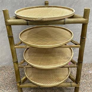 竹架子簸箕架市井火锅架家用晾晒三角置物架竹编多层干货晾晒竹架