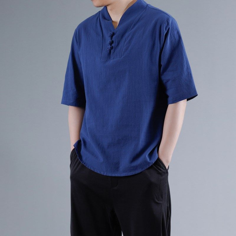 新中式唐装男盘扣短袖衬衫居士服佛系男装茶服禅修服休闲汉服新款,男装,汉服,淘宝优惠券,粉丝福利购,淘宝优惠卷