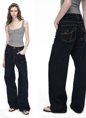 EMPTY PAGE深蓝色原色牛仔裤直筒百搭宽松休闲裤
