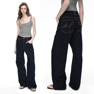 EMPTY PAGE深蓝色原色牛仔裤直筒百搭宽松休闲裤
