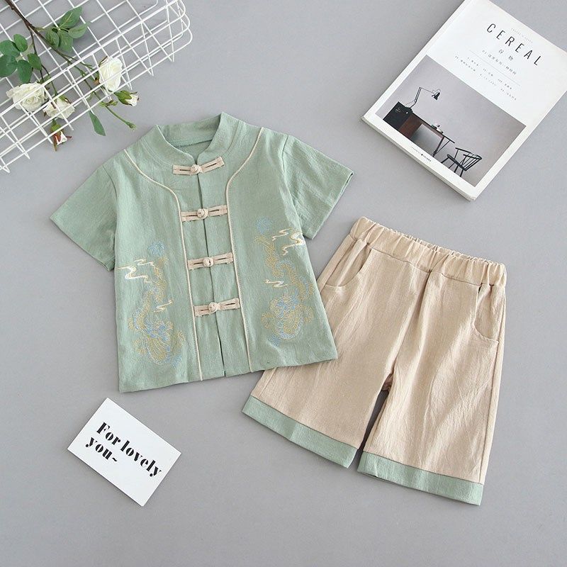 儿童汉服男童夏季短袖唐装宝宝夏装周岁礼服中国风套装表演服套装,童装/婴儿装/亲子装,汉服,淘宝优惠券,粉丝福利购,淘宝优惠卷