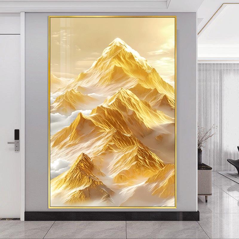 日照金山现代简约挂画客厅装饰画沙发落地晶瓷画背靠金山画相框画