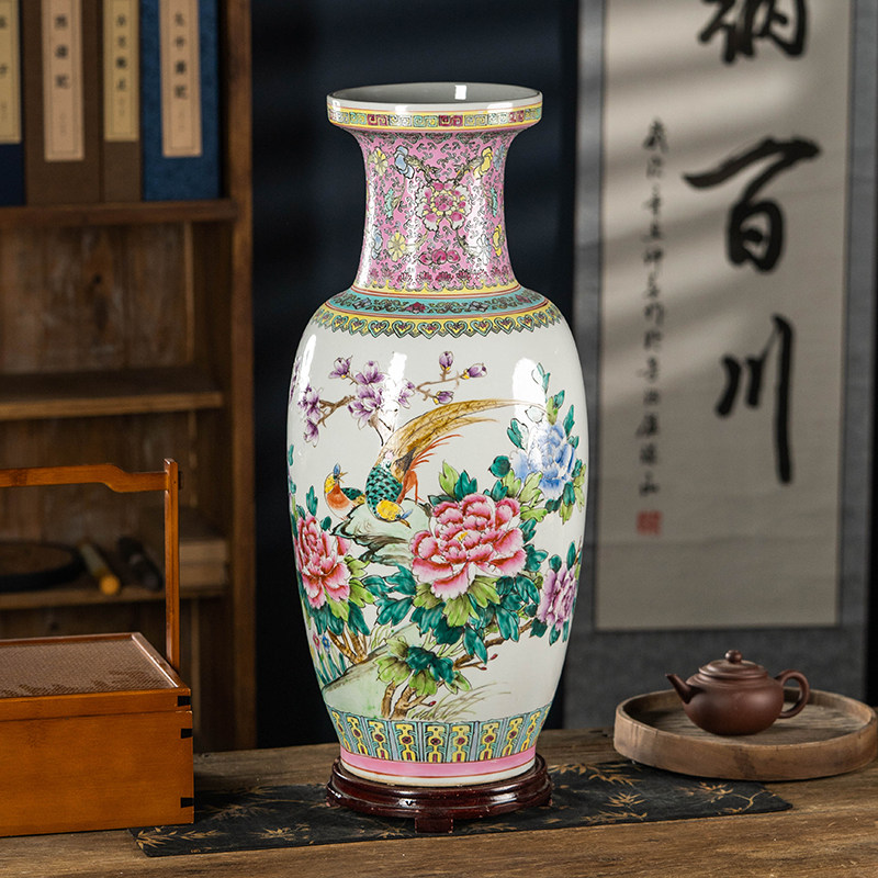 景德镇高60cm对瓶陶瓷特大号花瓶客厅中式富贵竹插花装饰落地摆件