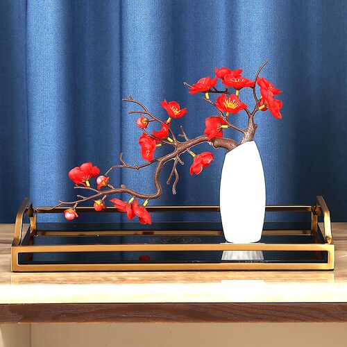北欧风轻奢铜本色玻璃托盘茶几茶具桌面欧式现代高级感收纳茶盘