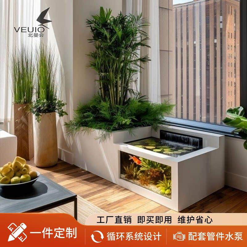不锈钢金属玻璃鱼缸阳台生态鱼缸沼泽循环水过滤鱼池流水景观花箱