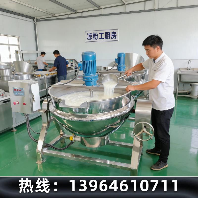 全自动夹层熬煮锅 米豆腐制作设备 凉虾糕粉搅拌机 豆沙糖膏搅拌