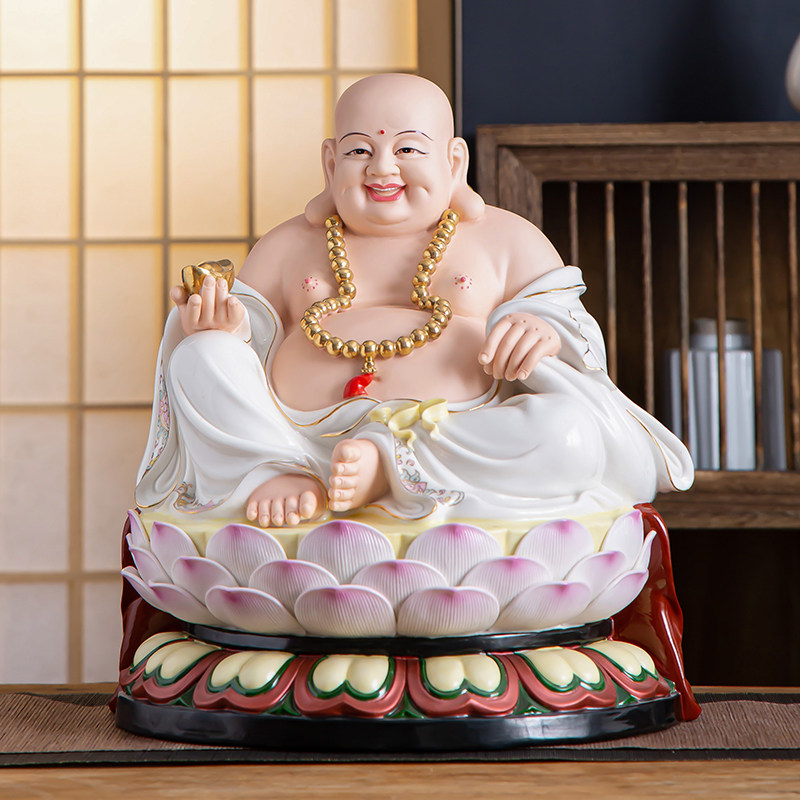 陶瓷弥勒佛像供奉家用摆件大佛肚笑佛招财工艺品礼品家居客厅摆设