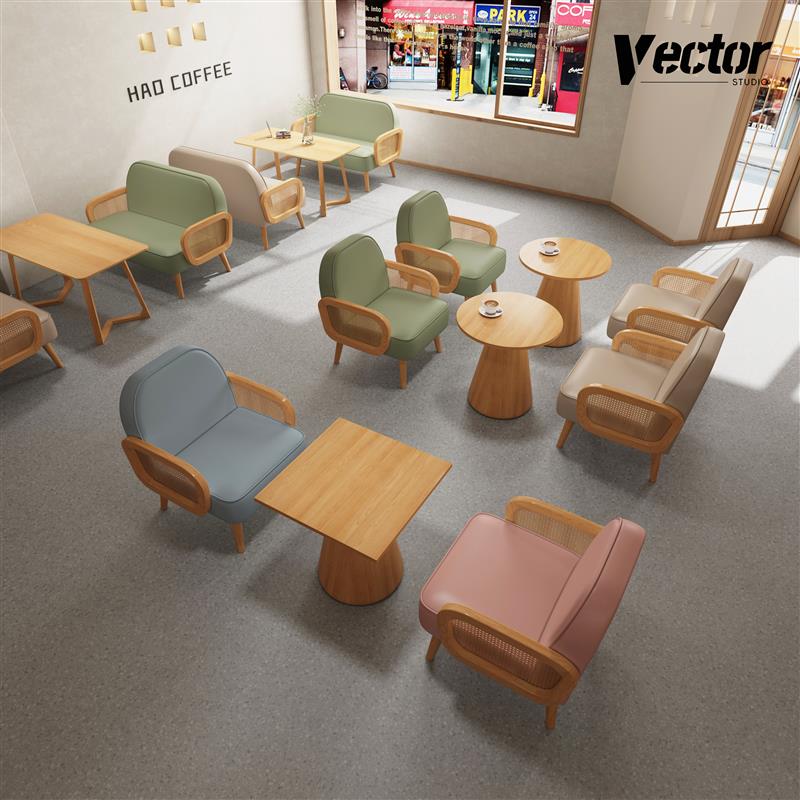 咖啡厅休闲沙发奶茶甜品店商用接待休息区西餐厅卡座洽谈桌椅组合图片