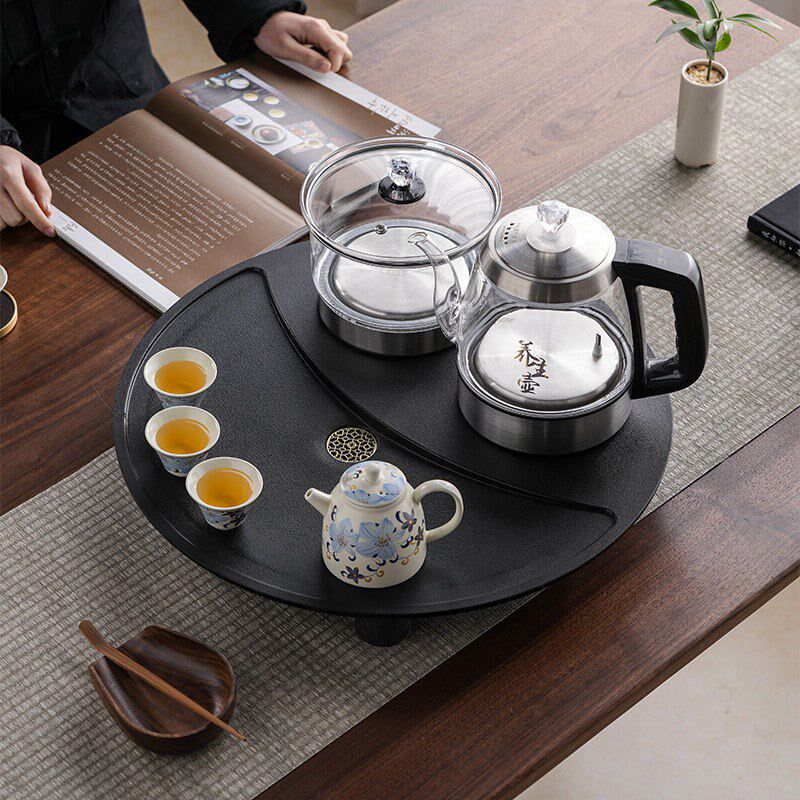小型石茶盘家用全自动玻璃底部上水喝茶一体功夫小号茶台茶具套装
