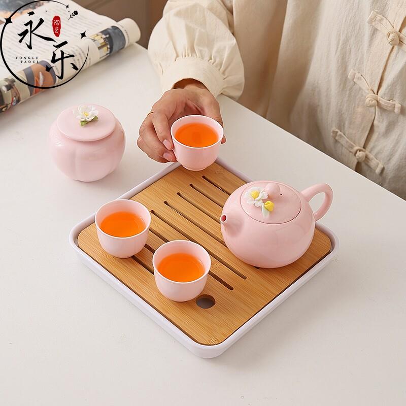 陶瓷粉色西施壶茶具套组手捏花女士茶壶茶杯茶盘轻奢高档家用喝茶