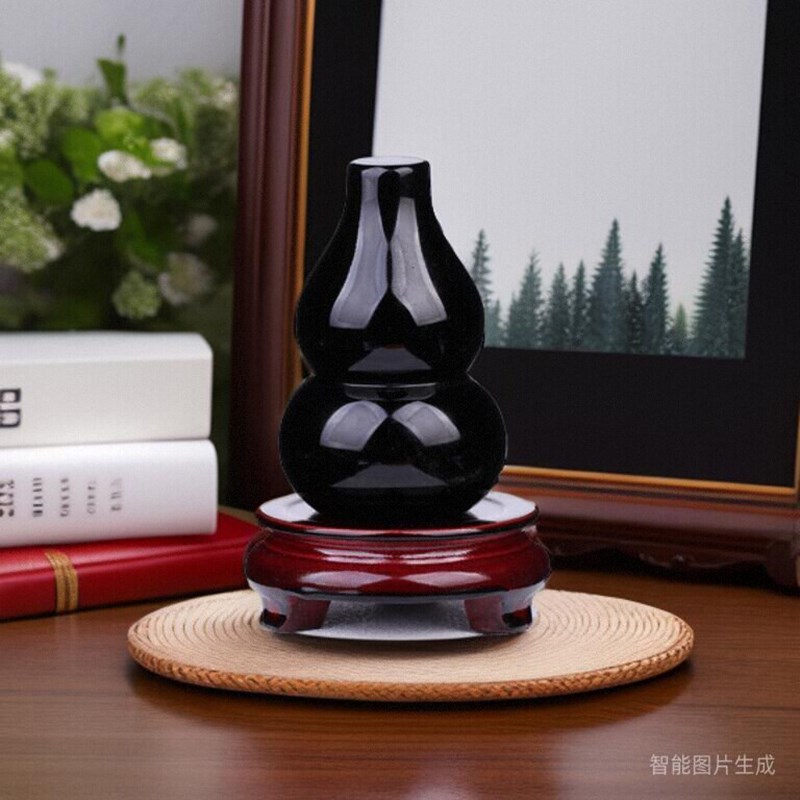 天然黑曜石摆件葫芦貔貅猪龙龟水晶原石面家居招财桌面玄关装饰