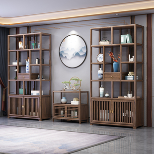 实木多宝阁博古架茶叶展示柜办公室书架古董架子整装新中式置物架