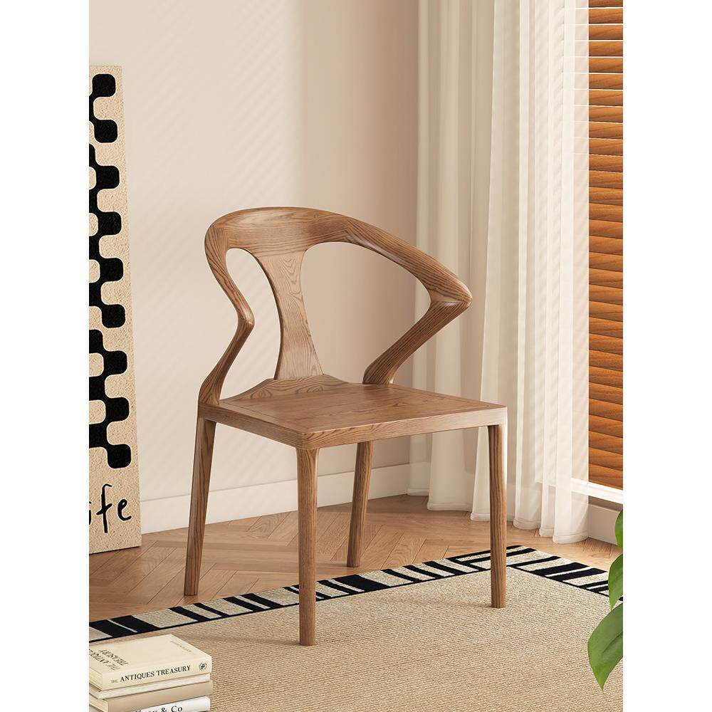 北欧实木餐椅设计师简约时尚剑椅泡茶桌主人椅轻奢高级白蜡木椅子