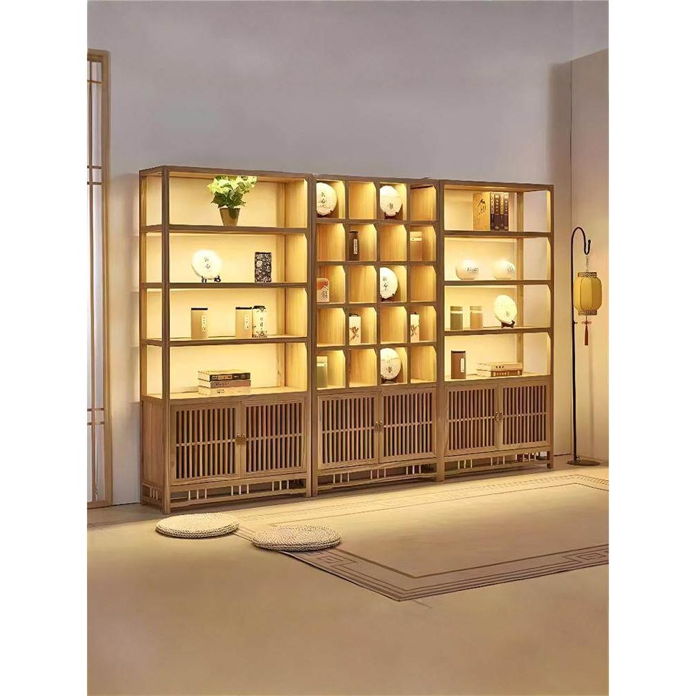 2025新型实木茶室薄谷架带轻书柜隔板储物架茶柜储物架茶柜展示柜
