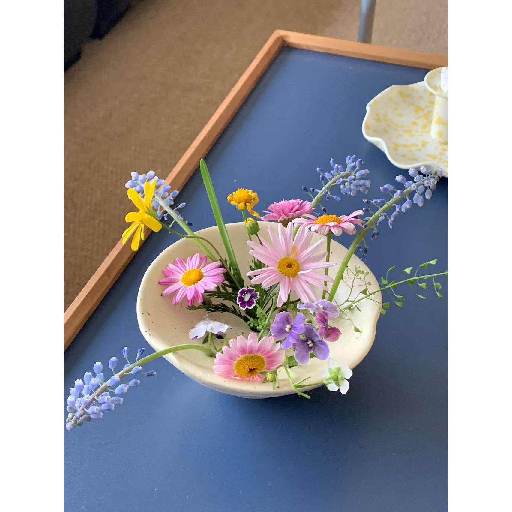 Shinymomo韩式小众花瓶花艺器皿插花器滤水碗陶瓷花插碗插ins覆古