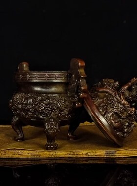 黄铜中式九龙鼎九龙丹炉大明宣德三足香炉塔香炉家用茶道茶艺摆件