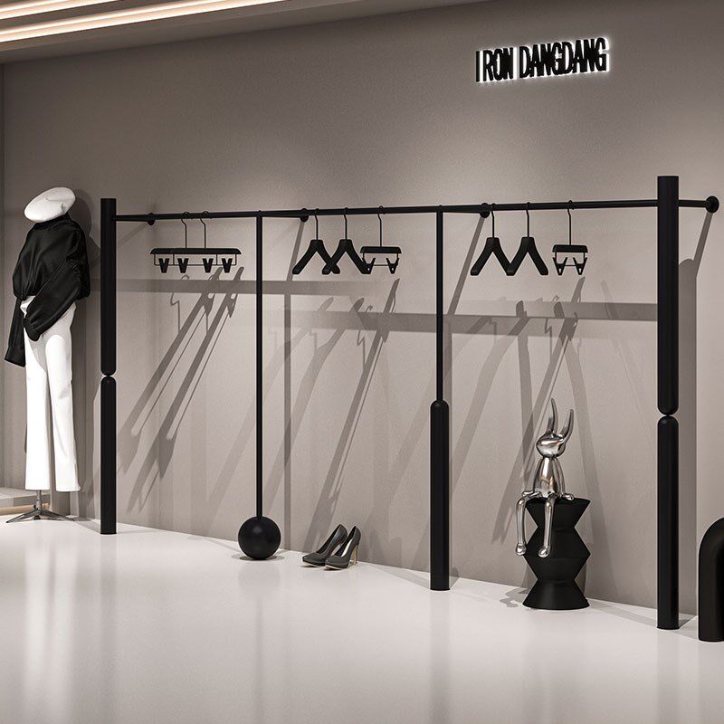 服装店架子上墙铁艺黑色网红衣服展示架专用陈列货架女装店挂衣架