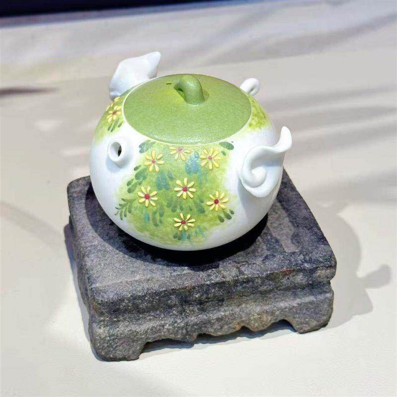 灵隐清野雏菊手绘陶瓷茶壶防烫手抓壶茶具新中式茶室桌面摆件礼品