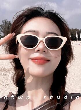 白色猫眼太阳眼镜女款太阳眼镜2023新款抗UV网红女士高级感欧美风