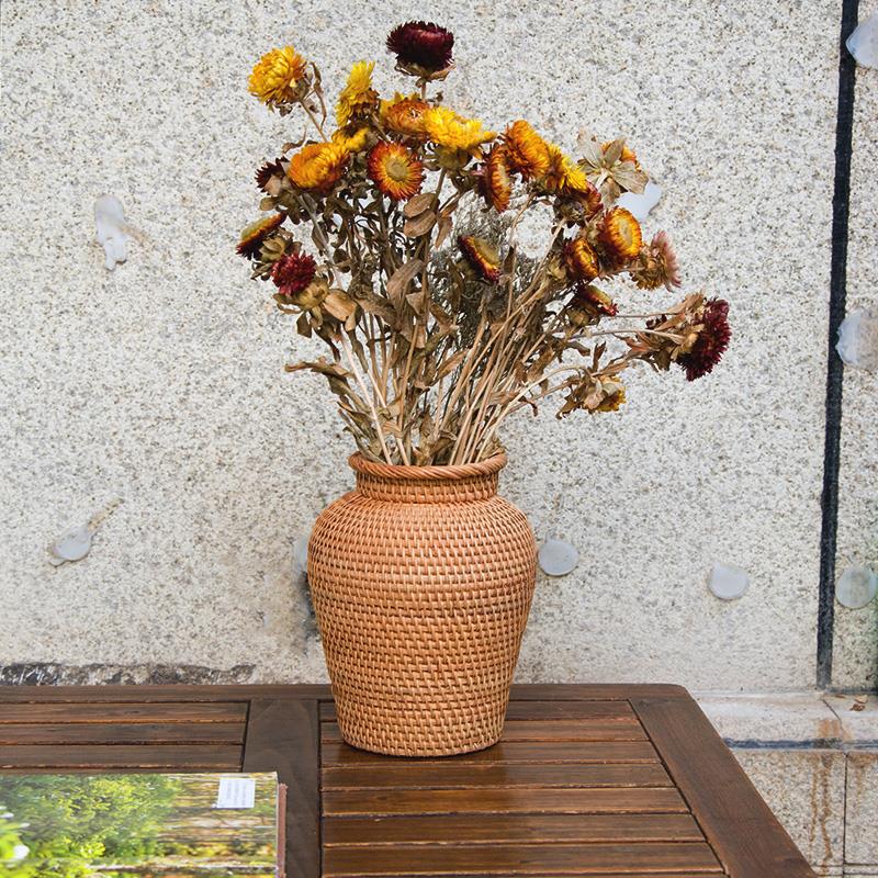 藤编花瓶摆件客厅插花越南进口手工轻奢桌面高档干花水养小花器