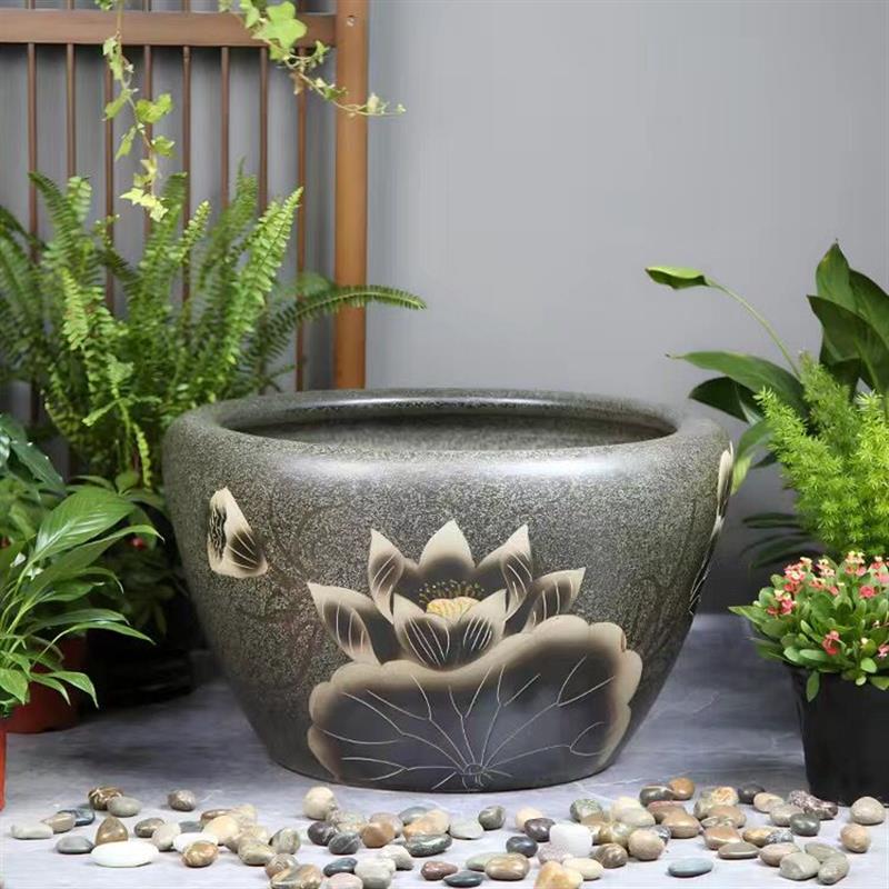 景德镇青花手绘陶瓷荷花碗莲缸养鱼缸盆阳台客厅风水缸金鱼乌龟盆